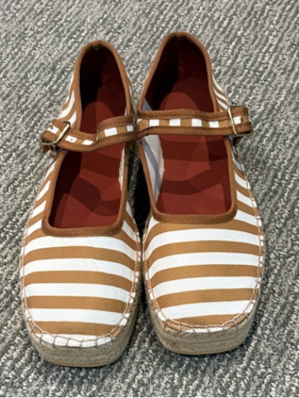 NWOT Striped Mary Jane Espadrille - Tan & White